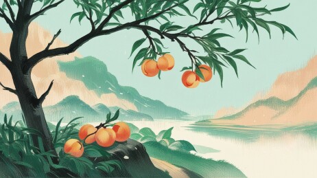 桃子桃树插画