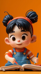 写作业的女孩插图