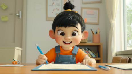 写作业的女孩插图