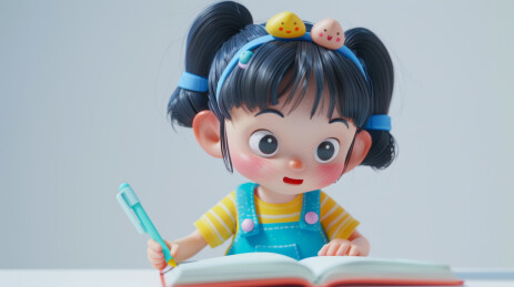 写作业的女孩插图