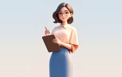 手拿书本报告的3D卡通职业女性上班族老师