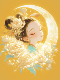 中秋节嫦娥望月思乡插画