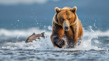 正在捕鱼的熊 