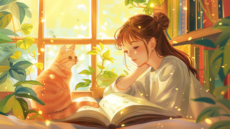 一个女孩和她的小猫