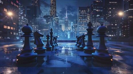 国际象棋棋子与高楼