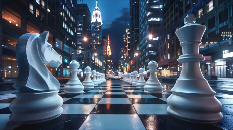 国际象棋棋子与高楼