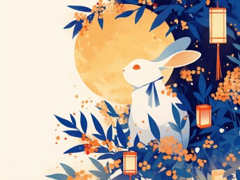 兔子玉兔桂花灯笼可爱扁平插画