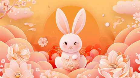 可爱白兔中秋粉色插画