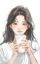 手拿一杯牛奶的女孩插画