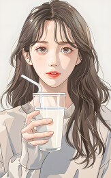 手拿一杯牛奶的女孩插画