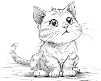 黑白铅笔画一只小猫