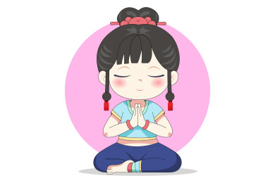 可爱瑜伽打坐小姐姐卡通插画