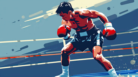 擂台上强壮的拳击运动员插画