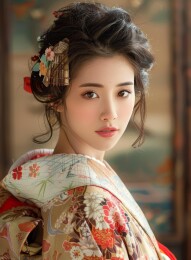身着传统日本和服的优雅女性