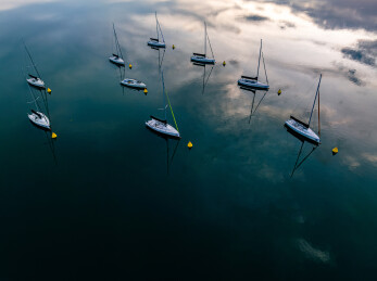 中国江苏苏州金鸡湖清晨航拍