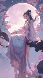 月下美人树枝静坐赏樱
