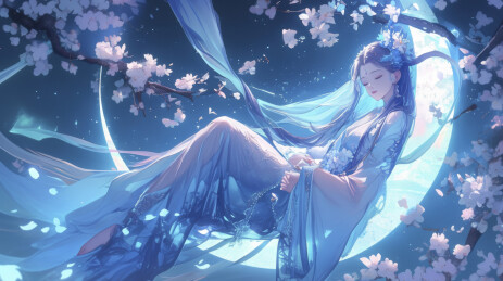 月下仙子轻盈飘逸的蓝色梦境