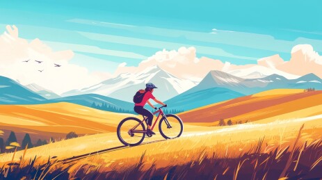 户外骑山地车插画