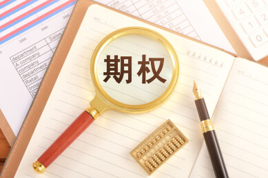 数据图表上的放大镜印着文字期权