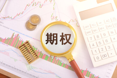 数据图表上的放大镜印着文字期权