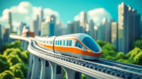 行驶在正式中的轨道交通轻轨地铁高铁