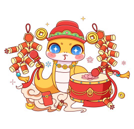 蛇年心想事成卡通矢量插画