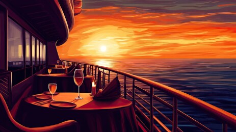 邮轮上的晚餐插画