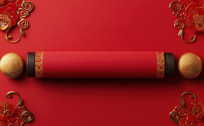 红色背景下的传统新年物品