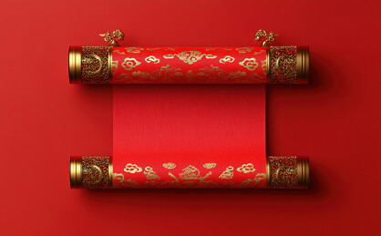 红色背景下的传统新年物品