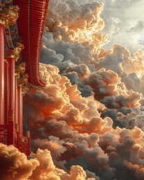 橙色古代建筑微缩景观