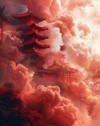橙色古代建筑微缩景观