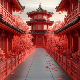 橙色古代建筑微缩景观
