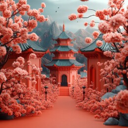 橙色古代建筑微缩景观