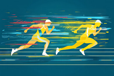 两个赛跑田径运动员在跑步追逐