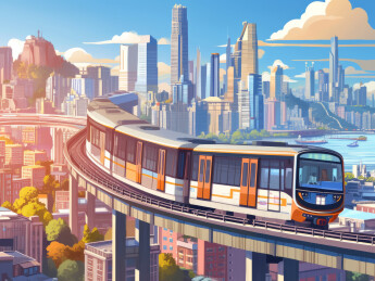 城市建筑轻轨列车地铁交通穿梭插画