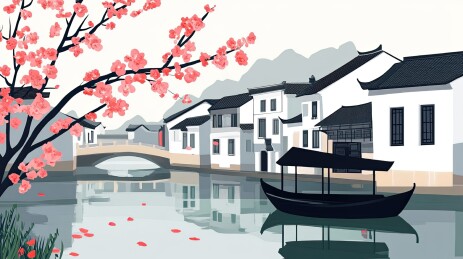 江南小镇和春日的桃花