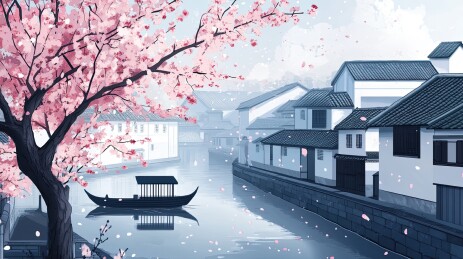 江南小镇和春日的桃花