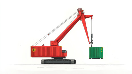 白色背景下的红色起重机俯视图