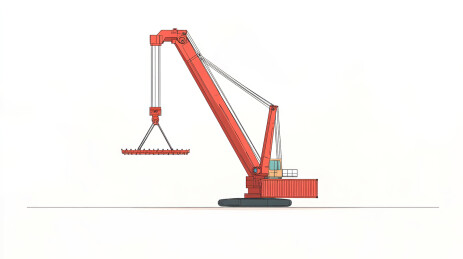白色背景下的红色起重机俯视图