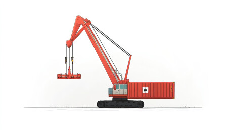 白色背景下的红色起重机俯视图