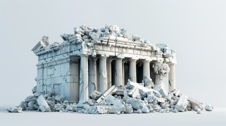 被破坏的古希腊建筑废墟展现历史感