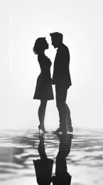 黑白剪影情侣深情对视