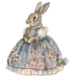 穿着古典裙子的小兔子印花