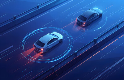 一辆汽车正在辅助驾驶测速周围车辆