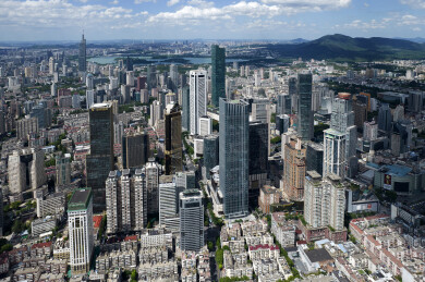 中国江苏南京新街口航拍城市建筑风光