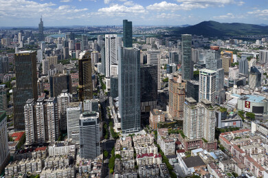 中国江苏南京新街口航拍城市建筑风光