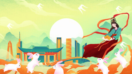 南京中秋节嫦娥奔月中国风淡雅城市