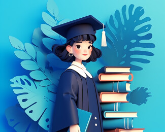 法律专业女学生拿着书本书籍叶子3D插画