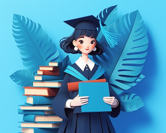 法律专业女学生拿着书本书籍叶子3D插画