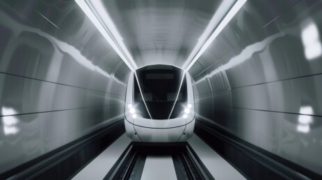 白色地铁穿过隧道的插画背景